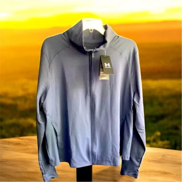 Size 1X NWT Under Armour Athletic Jacket ($80) Zippered Gray/Blue - Picture 4 of 11